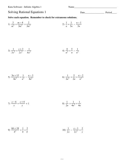 Solving Rational Equations 1 Kuta Software