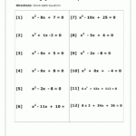 Solving Simple Quadratic Equations Worksheet