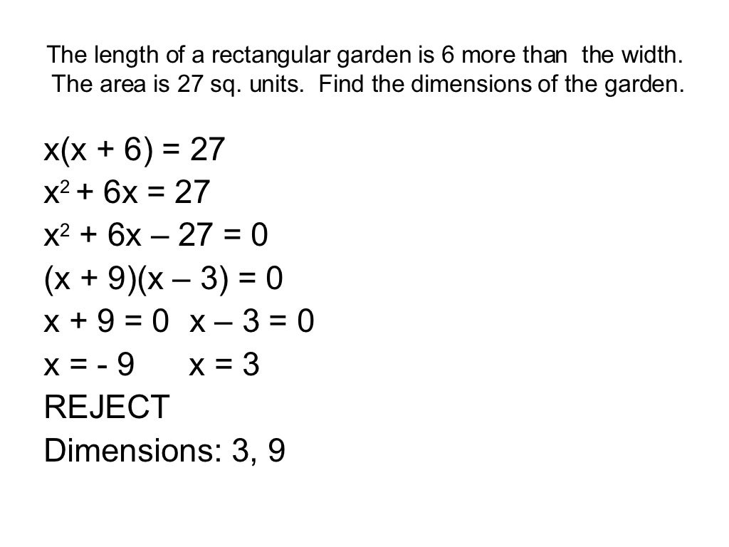 Solving Word Problems Involving Quadratic Equations