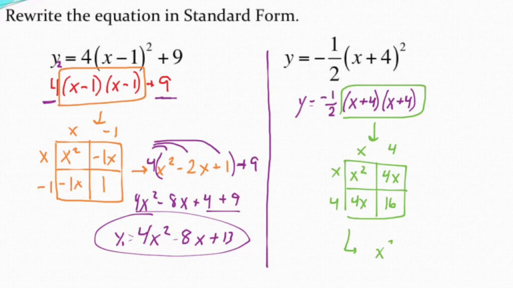 Standard Quadratic Form Writing A Quadratic Function In Standard Form 