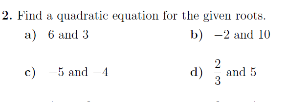 Sum And Product Of Roots Of Quadratic Equation Worksheet with 