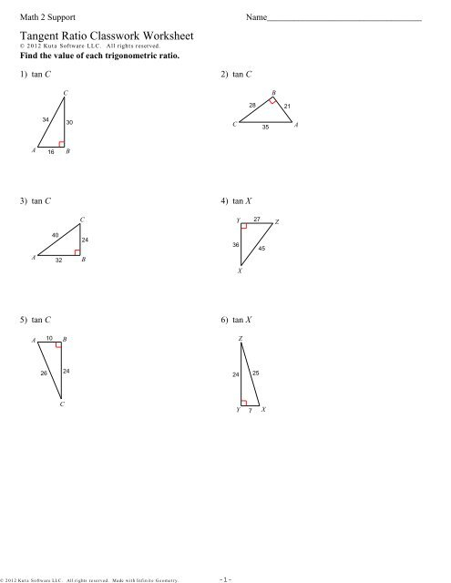 Tangent Ratio Classwork Worksheet SD43