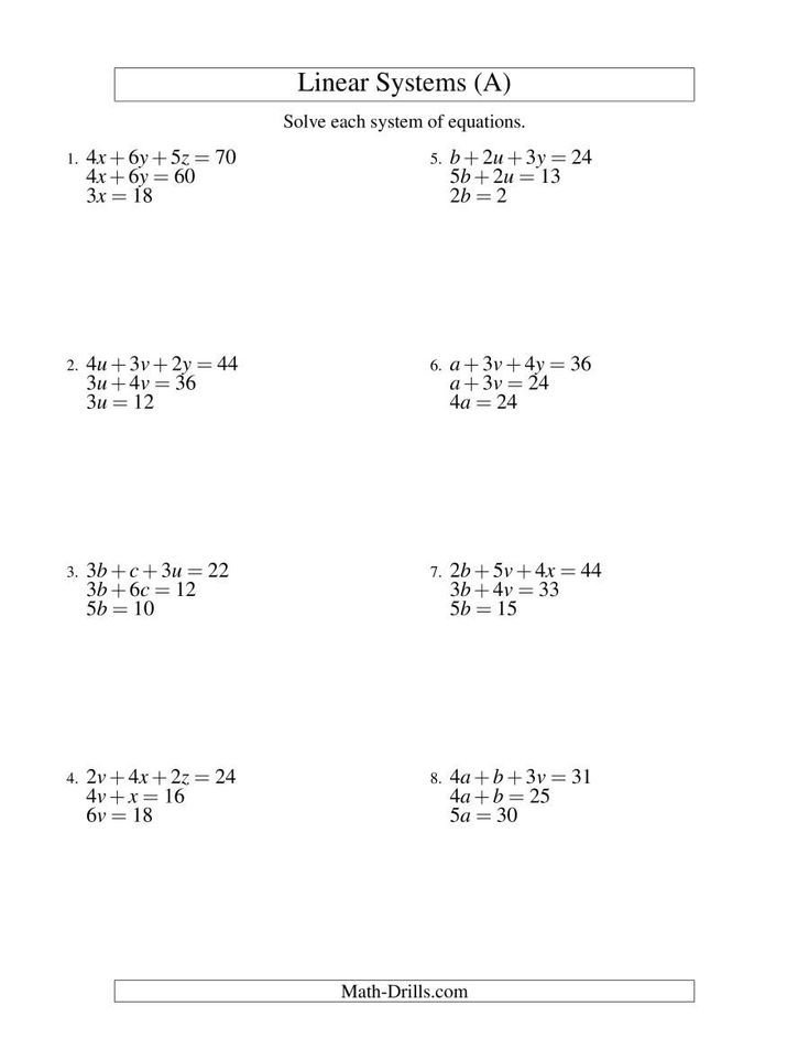 The Systems Of Linear Equations Three Variables Easy A Math 