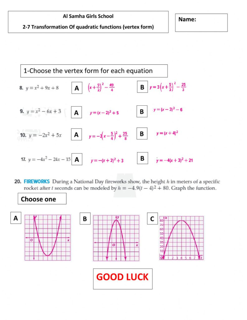 Transformations Of Functions Worksheet Worksheets For Home Learning