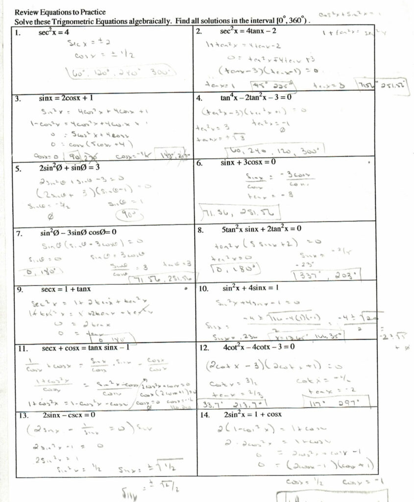 Trig Identities Worksheet