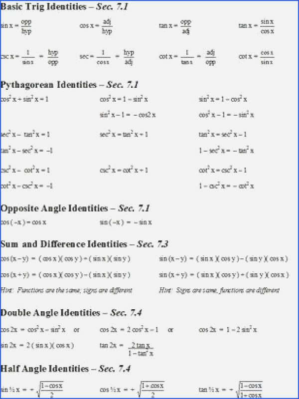 Trig Identities Worksheet With Answers Free Worksheet