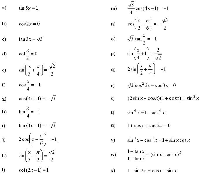 Trigonometric Equations Formula With Worksheets