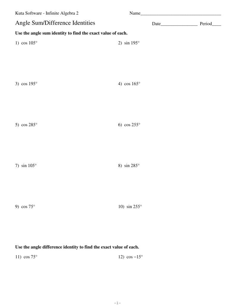 Trigonometric Identities Worksheet With Answers Kuta