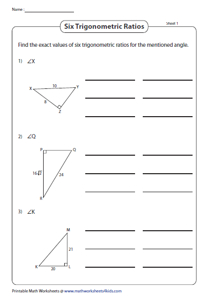 Trigonometry Ratios Worksheets