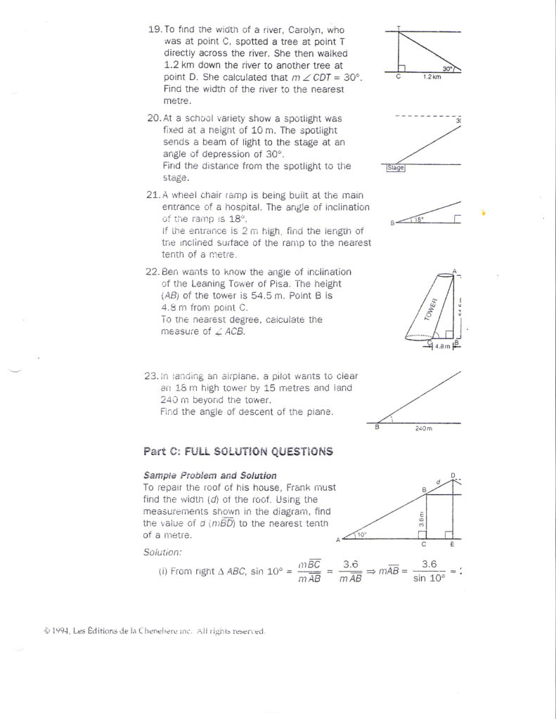 Trigonometry Word Problems Worksheet Answers