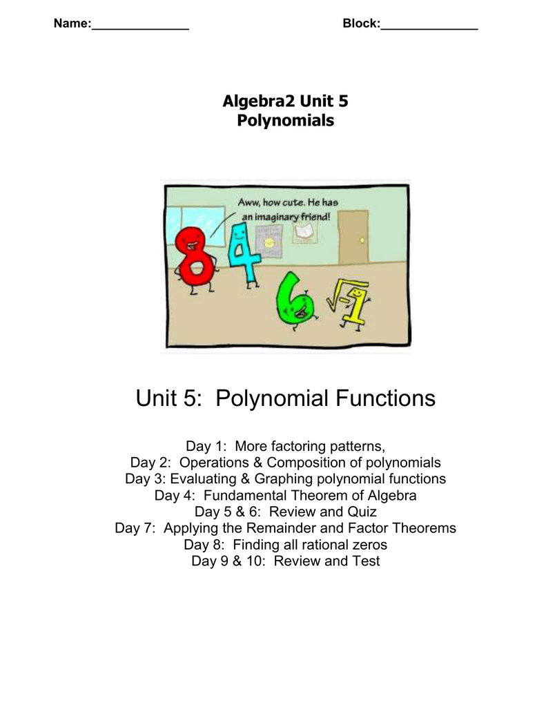 Unit 5 Polynomial Functions Algebra2 Unit 5 Polynomials